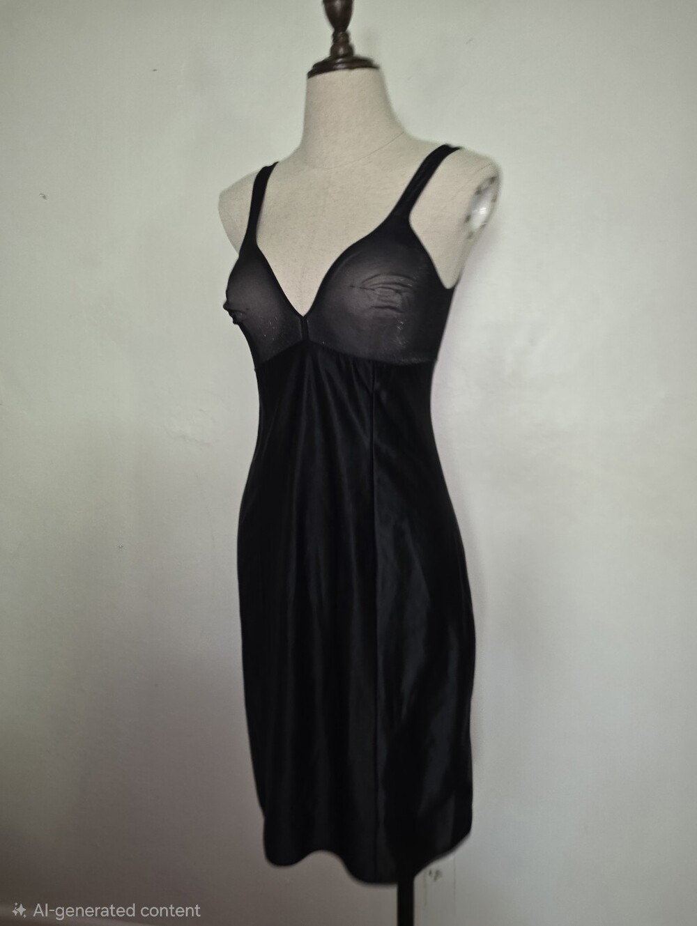 Vintage 1950s 1960s Bosch Black Slip Dress Midi - Picture 1 of 15